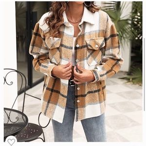 Tan / black / nude / cream shacket button up wool thick oversized shirt